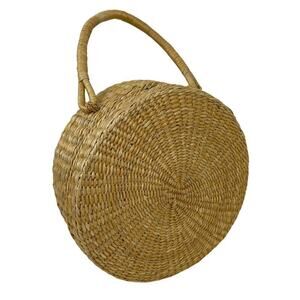 Romar Corp 90's Coastal Round Woven Rattan Clutch Purse Straw Handbag Neutral
